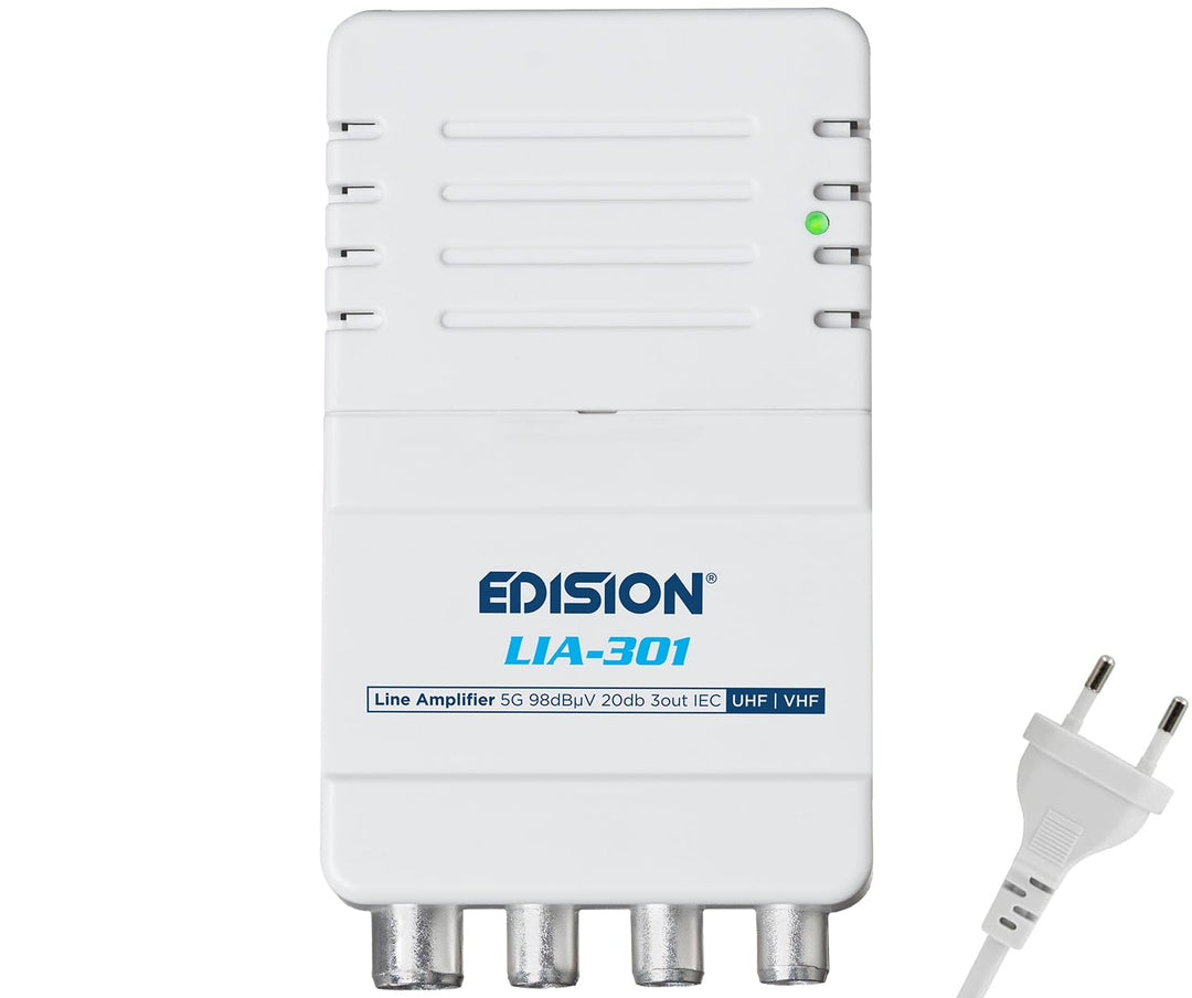 EDISION LIA-301 Hausanschlussverstärker UHF/VHF, 5-20db, 98dBmV, Frequenzbereich 47-694Mhz, geeignet