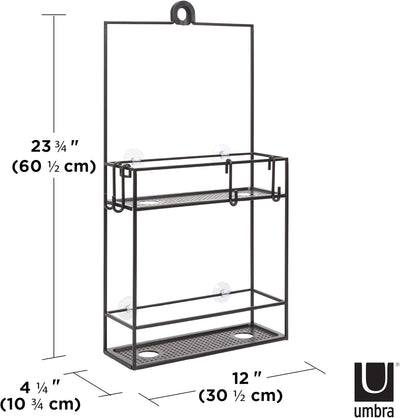 Umbra Cubiko Duschregal, Duschablage, Dusch Caddy mit 2 Ablagefächern aus Metall, 30,5 x 60 x 11 cm