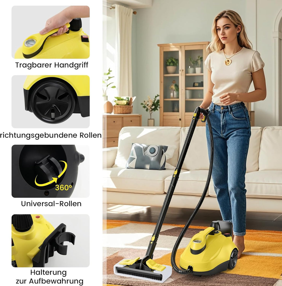 RELAX4LIFE Dampfreiniger 2000W, Dampfdruck: 5 bar, Flächenleistung: 108 m², Tank: 1,8 L, Aufheizzeit