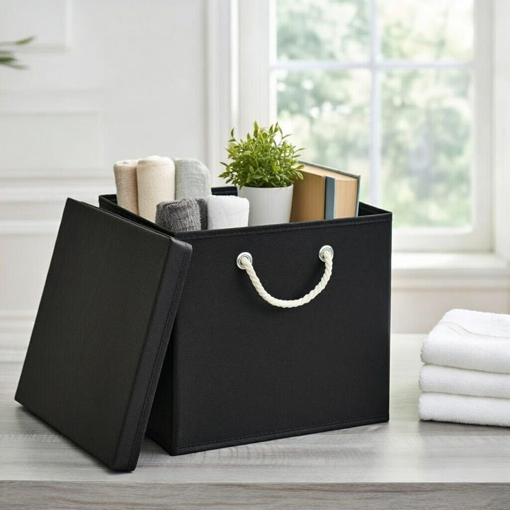 Stick&amp;Shine 4x Aufbewahrungs Korb Schwarz Faltbox 30 x 30 x 30 cm Regalkorb faltbar mit Kordel und m