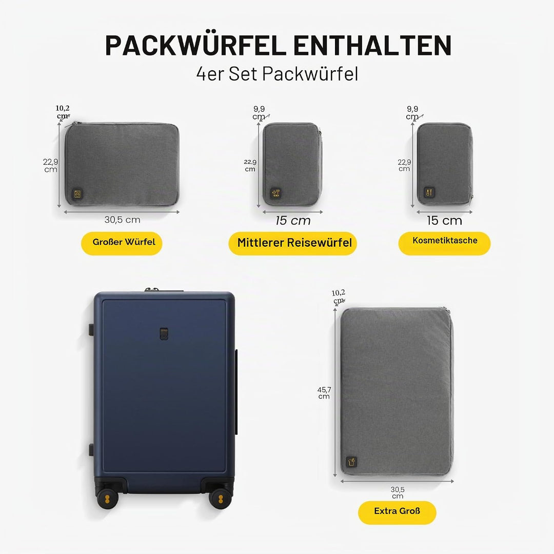LEVEL8 Koffer Trolley Handgepäck mit Organizer Set 4-teilig, Leicht 100% PC TSA Zahlenschloss 8 Spin