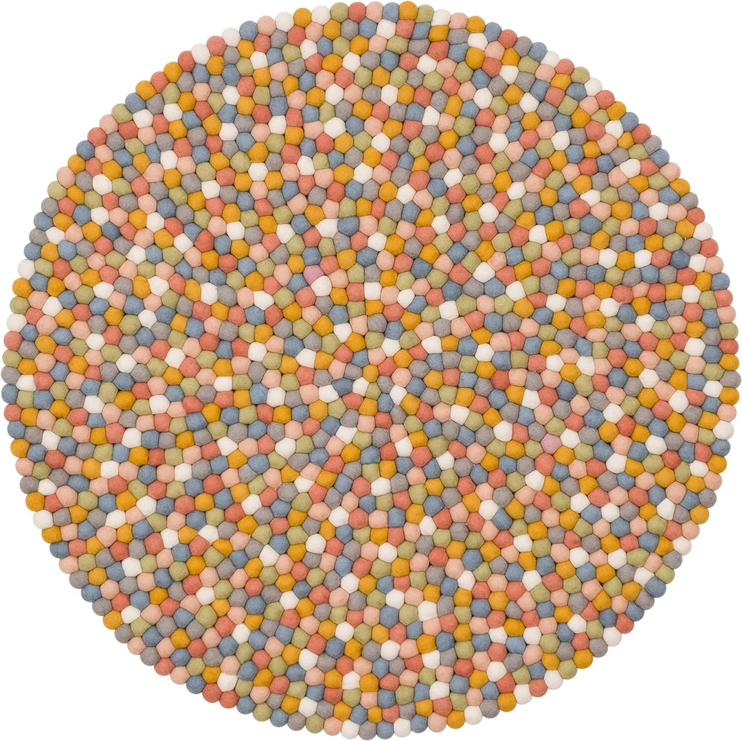 myfelt Liese Filzkugelteppich — Ø 70 cm, ideal für Schlaf-, Wohn-, Kinderzimmer, Flur & Bad, Gelb/Bl