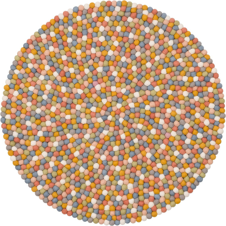 myfelt Liese Filzkugelteppich — Ø 70 cm, ideal für Schlaf-, Wohn-, Kinderzimmer, Flur & Bad, Gelb/Bl