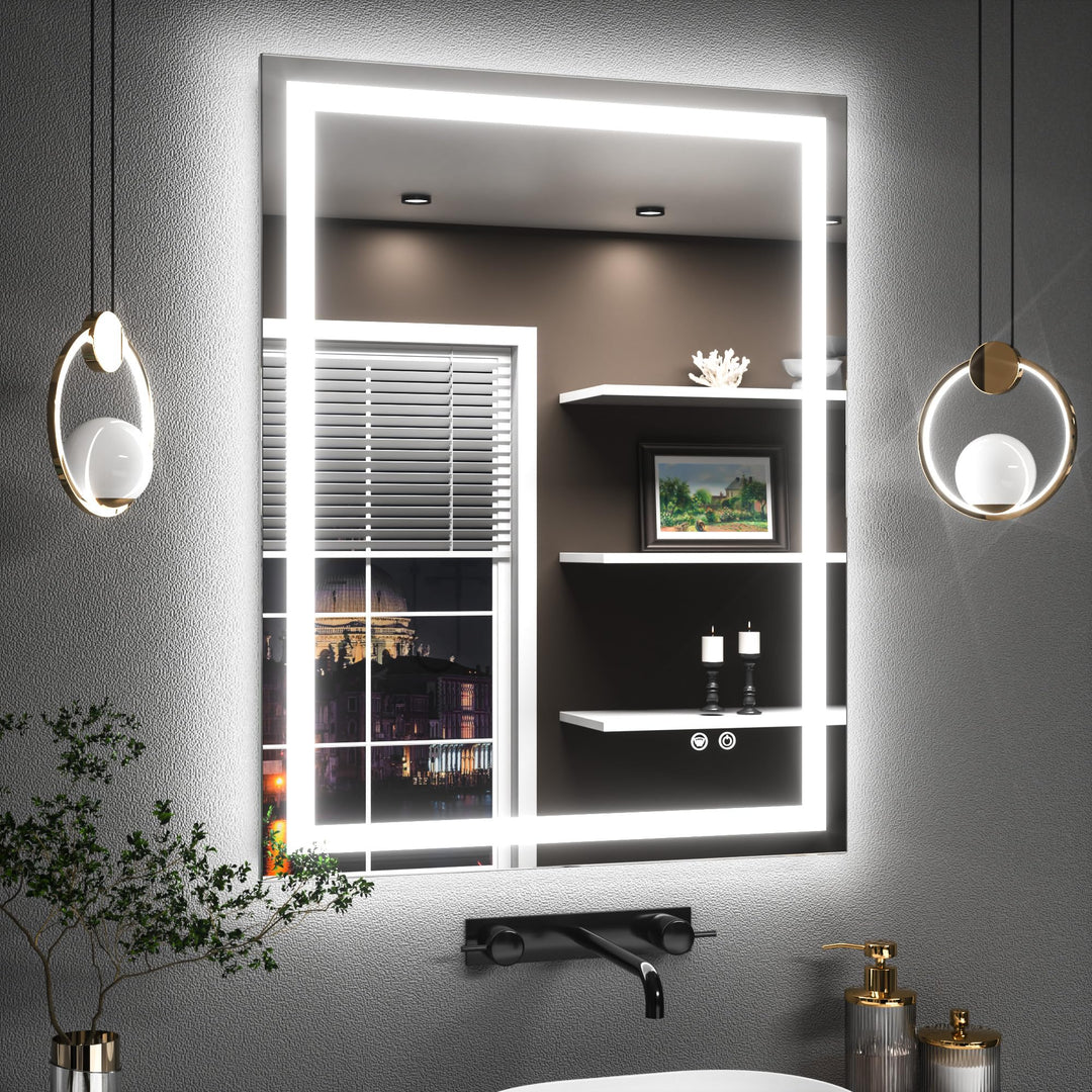 TETOTE Badspiegel mit Beleuchtung 70x90cm, Badezimmerspiegel Beleuchtet Beschlagfrei Badezimmer Wand