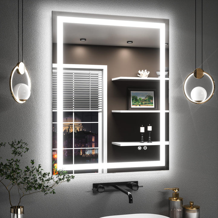 TETOTE Badspiegel mit Beleuchtung 70x90cm, Badezimmerspiegel Beleuchtet Beschlagfrei Badezimmer Wand