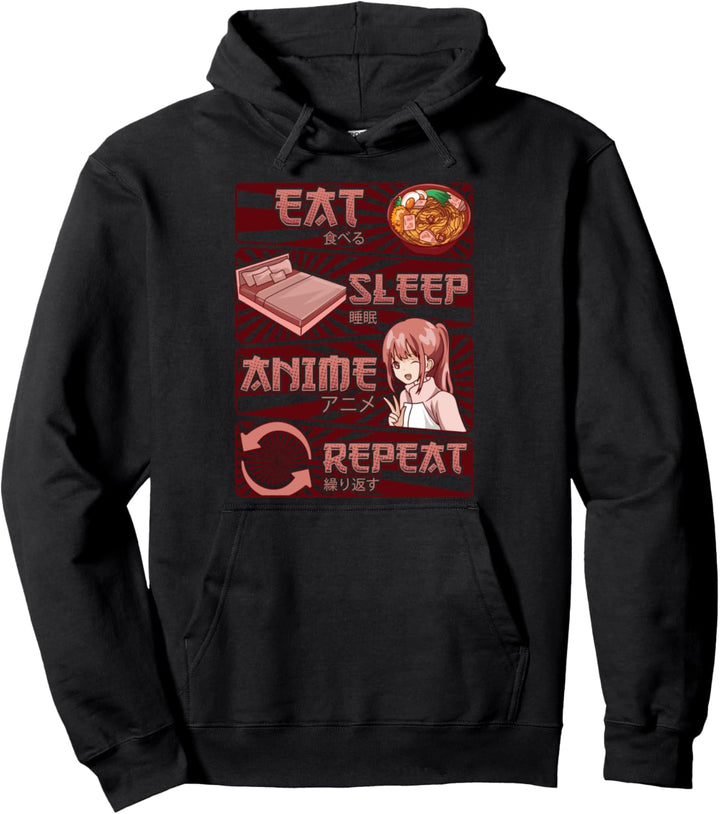 Funny Anime Obsessed Girl Eat Sleep Anime Repeat Pullover Hoodie