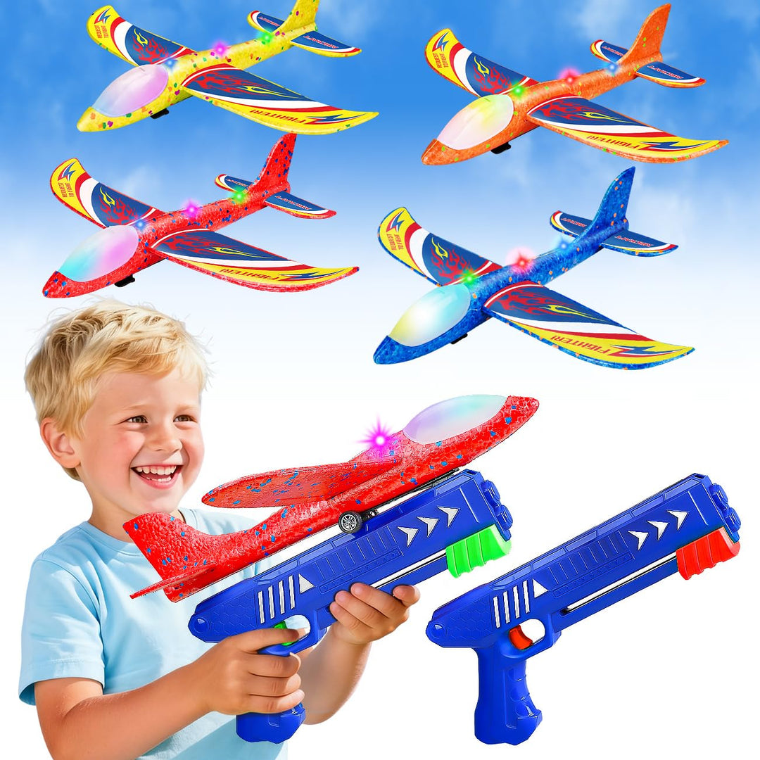 Winstico Geschenk Spielzeug Flugzeug für 5 Jahre Kinder: 2er Pack Flugzeug-Werfer-Spielzeug mit 4er