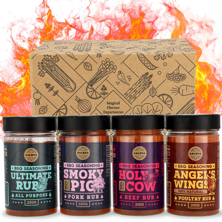 Klassische Auswahl an Premium BBQ Gewürzen – Holy Cow, Angel’s Wings, Smoky Pig, Ultimate Rub | Pack
