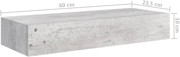 Schubladenregal 2 Pcs 60x23,5x10 cm MDF, Metall Betongrau Wandschrank Wandboard Mit Schublade Mit Sc