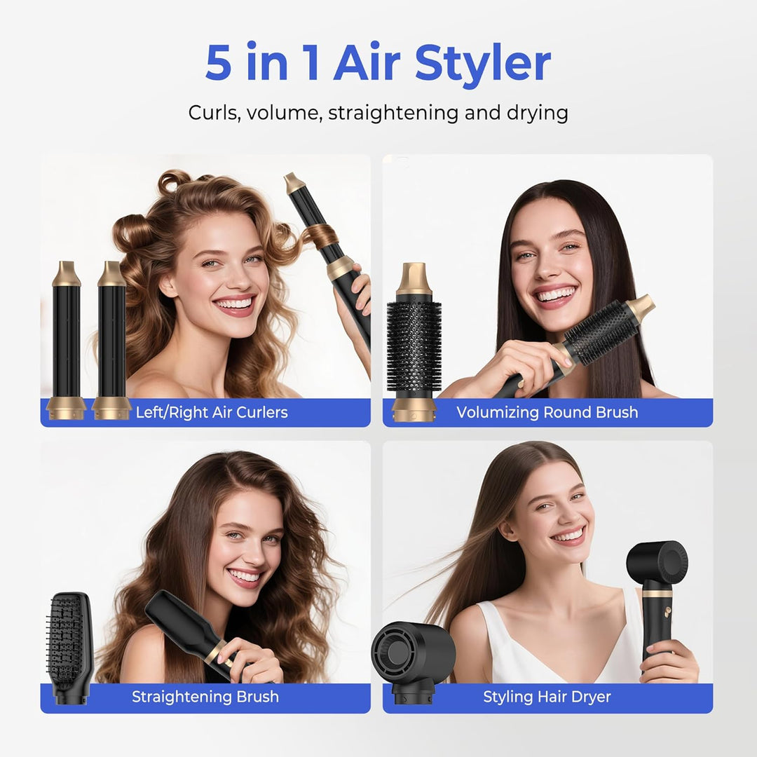 Hairstyler 5 in 1 mit Warmluftbürste, Professionelle Föhnbürste, Rundbürste, Lockenstab & Glättebürs