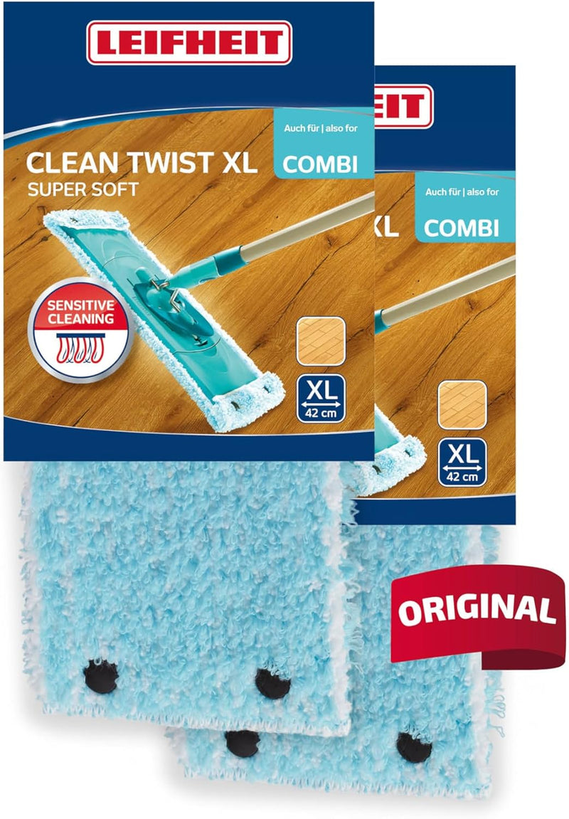 Leifheit 2er Set Wischbezug Clean Twist XL super Soft 42 cm für Sensible Böden, Ersatzbezug mit Spez