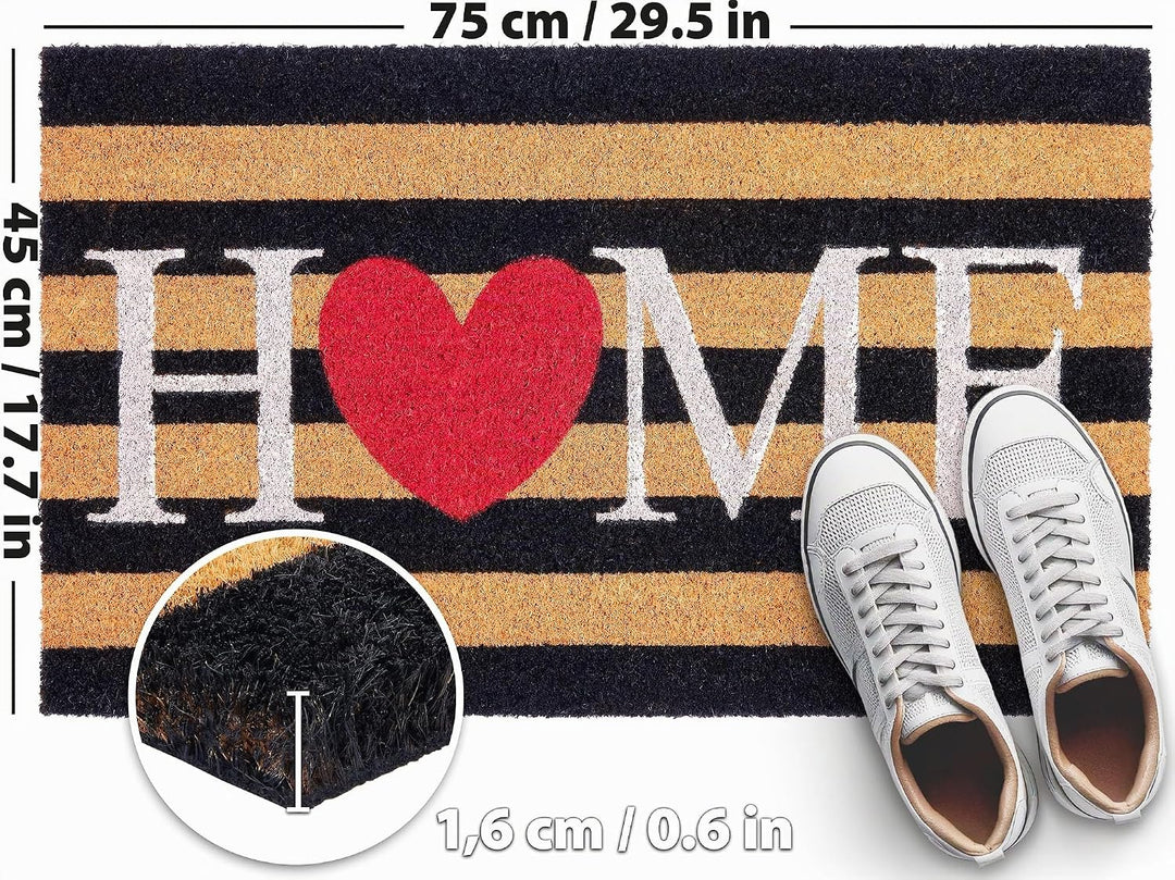 BRUBAKER Fussmatte für Aussen und Innen - Home mit Herz - 45 x 75 cm Schmutzfangmatte aus 100% Kokos