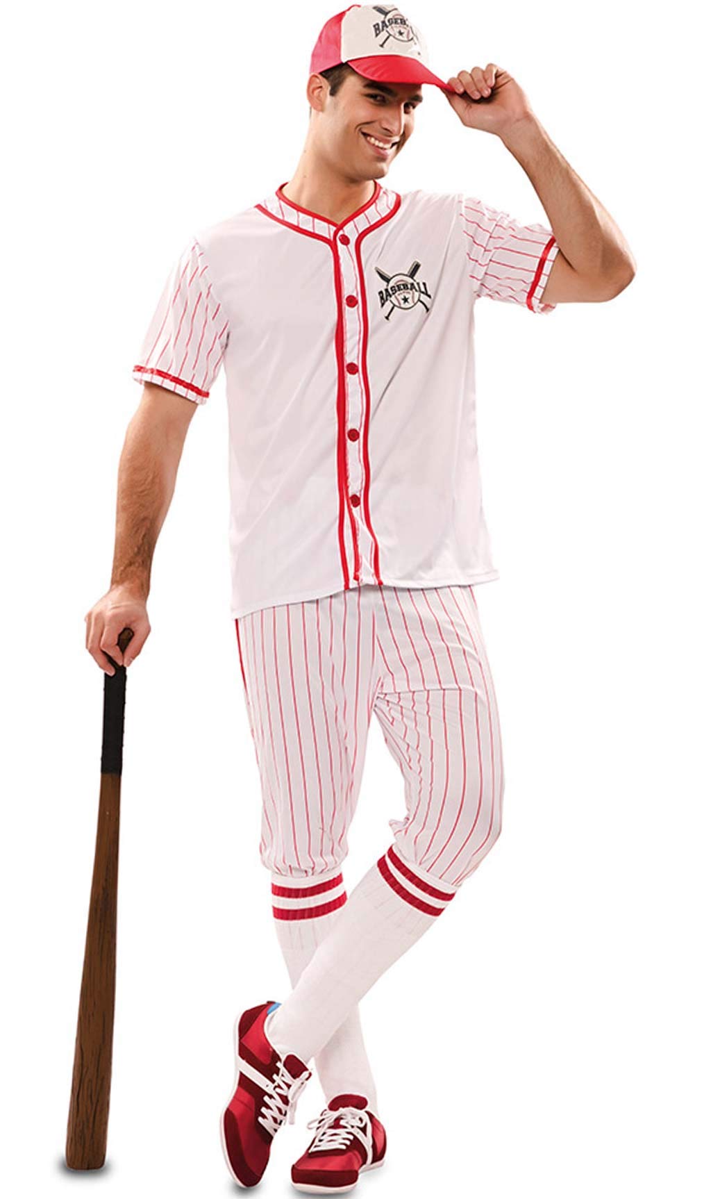 EUROCARNAVALES, SA Baseball-Spieler Herrenkostüm für Fasching Sportler weiss-rot - Grau, Weiss