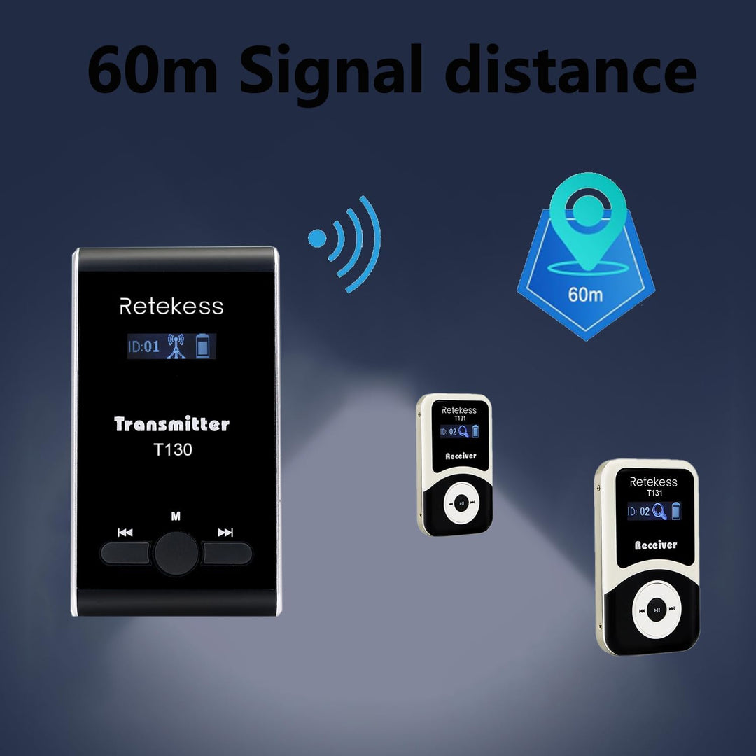 Retekess T130-T131 Audio Tour Guide System, 99 Kanäle Tour Guide System, 60M Reiseleitersystem, Audi