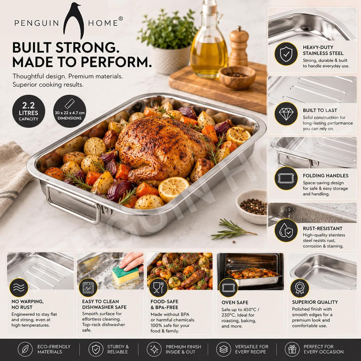 Penguin Home Premium-Edelstahl-Bräter - kompatibel mit allen Herdarten ausser Induktion - robust und