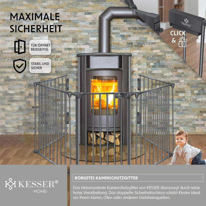 KESSER® Kaminschutzgitter mit Tür 305 cm Metall Ofenschutzgitter Laufgitter Laufstall Absperrgitter