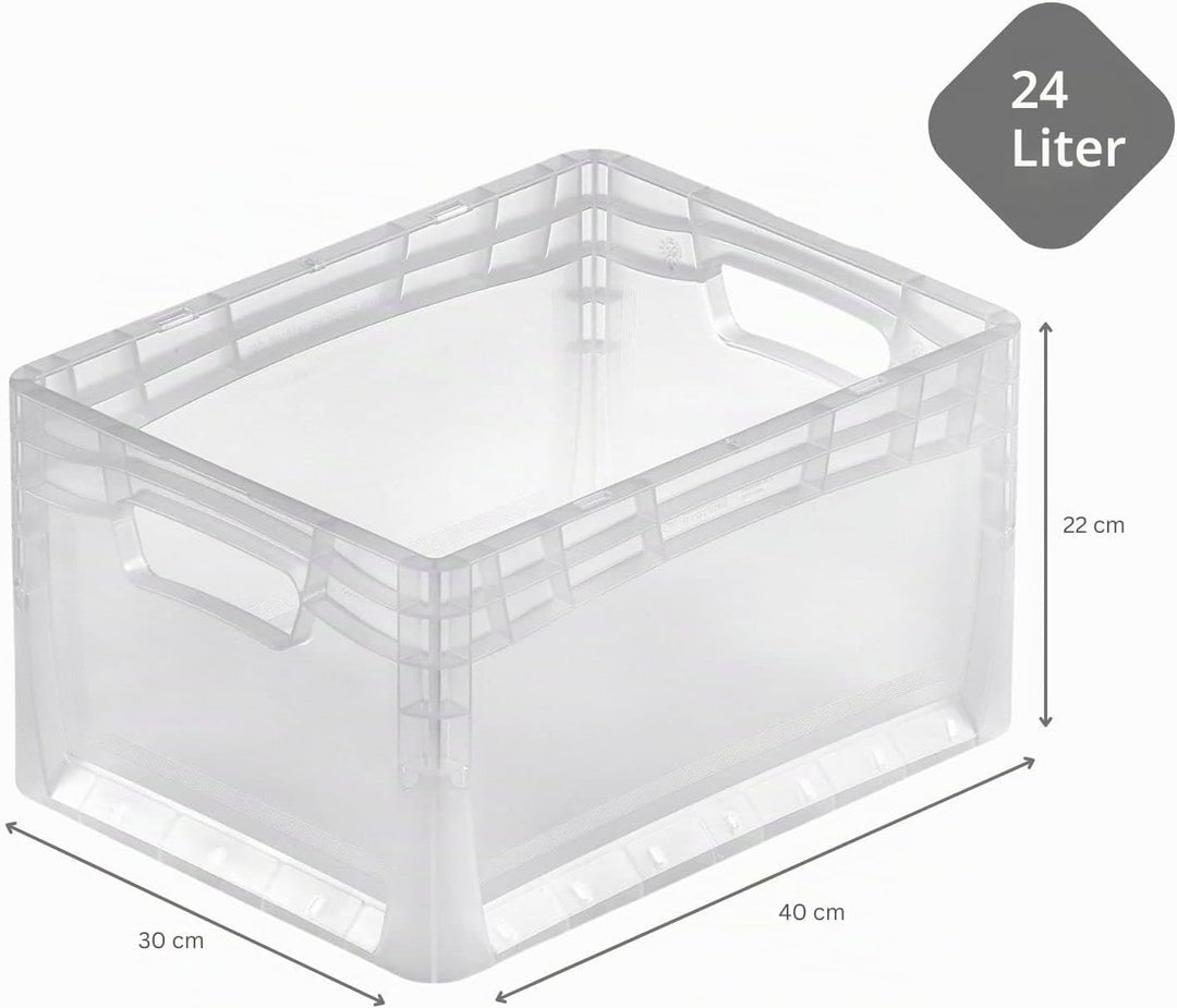 PROREGAL Transparenter Eurobehälter LightLine mit offenem Griff | HxBxT 22x30x40cm | 24 Liter | Euro