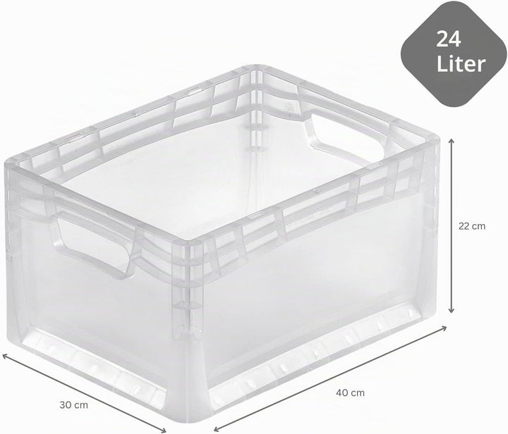 PROREGAL Transparenter Eurobehälter LightLine mit offenem Griff | HxBxT 22x30x40cm | 24 Liter | Euro