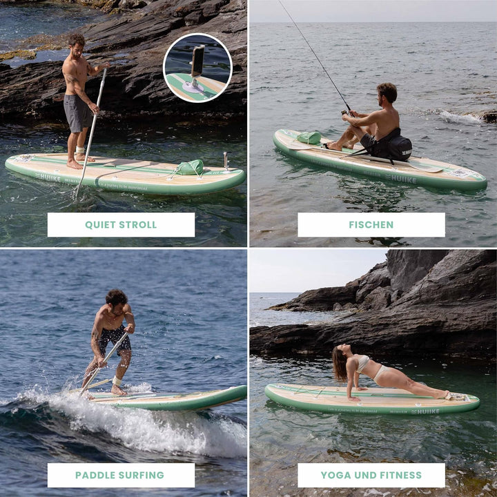 HUIIKE Stand Up Paddling Board mit Zubehör, Paddel, Finnen, Leash, Pumpe, Rucksack. SUP-Board Aufbla