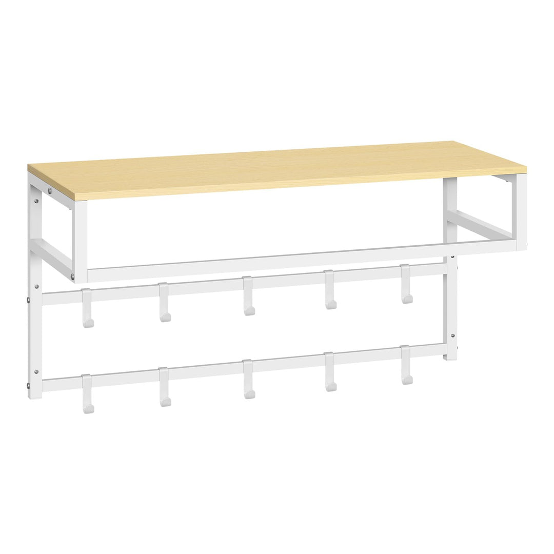 eSituro Wandgarderobe mit Ablage, Kleiderständer Wand mit Kleiderstange 10 Haken, Garderobe Wandmont