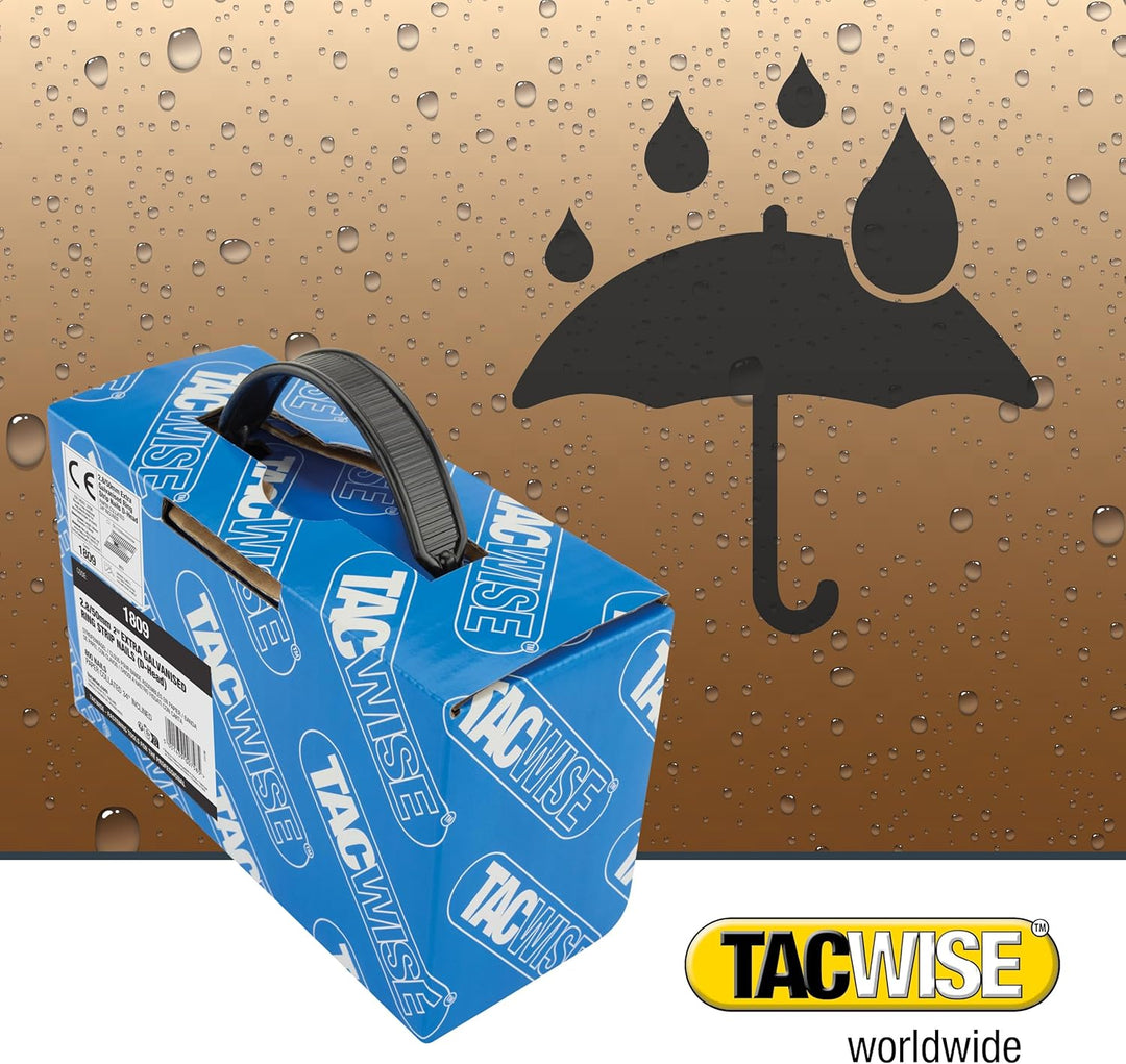 Tacwise 1809 Extra Verzinkte Rahmennägel 2,8/50 mm, 34°, 800 Stück | D-Kopf, Ringschaft, mit 34° Nei