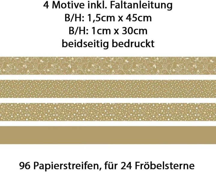 Heyda Faltstreifen für Fröbelsterne – 3er Set - rot, silber und gold mit je 96 Streifen in 1x30cm un