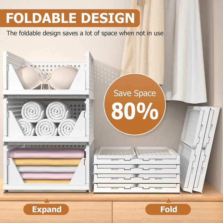 4 Set Faltbaren Kleiderschrank Organizer, Schubladenbox Stapelbaren Aufbewahrungsboxen Plastik Organ