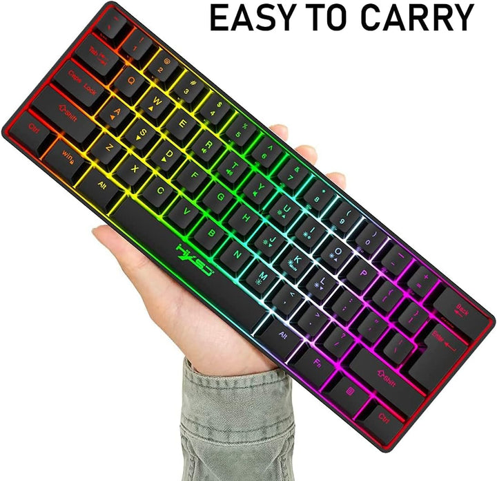 KUIYN Gaming-Tastatur, 60% kabelgebunden, kompakt, 61 Tasten, 11 RGB-Lichteffekt mit vollen Tasten,