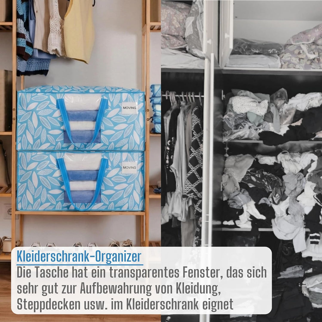 VENO 6er-Pack Umzugstaschen XXL (87 Liter) mit Sichtfenster,Aufbewahrungstasche mit Starken Griffen