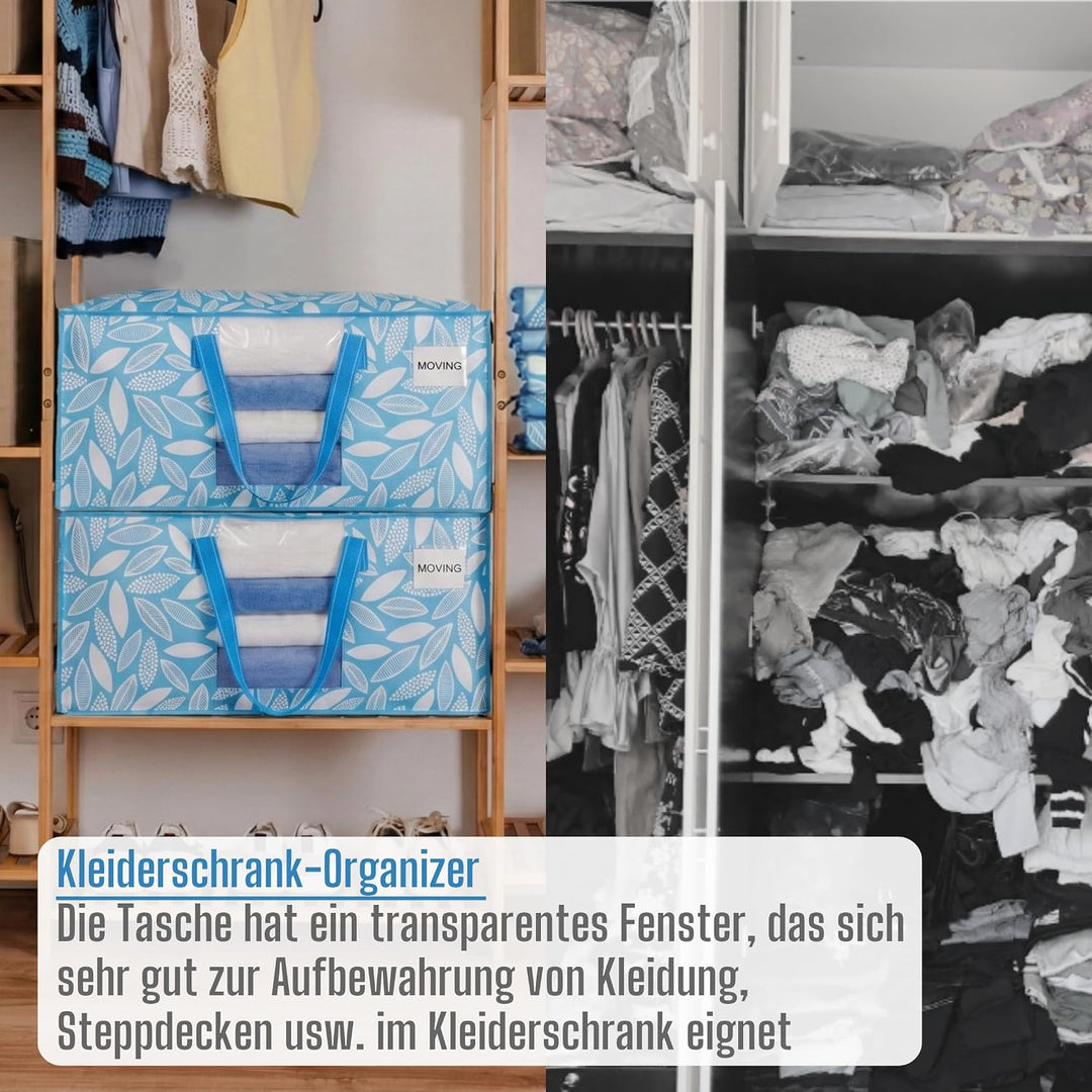 VENO 4er-Pack Umzugstaschen XXL (87 Liter) mit Sichtfenster,Aufbewahrungstasche mit Starken Griffen