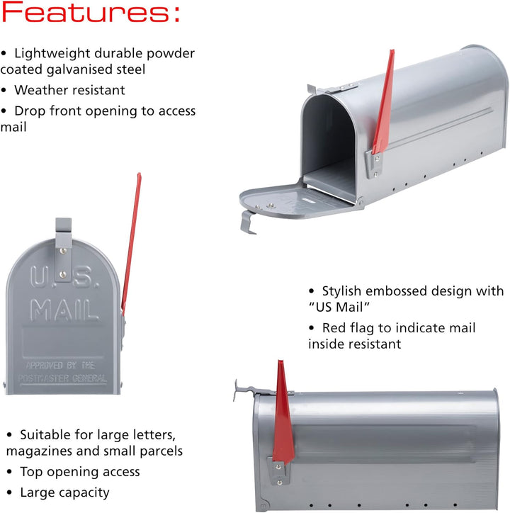 Burg-Wächter U.S. Mailbox mit schwenkbarer Fahne, Aluminium, 892 ALU, Aluminium Mailbox Aluminium Bl