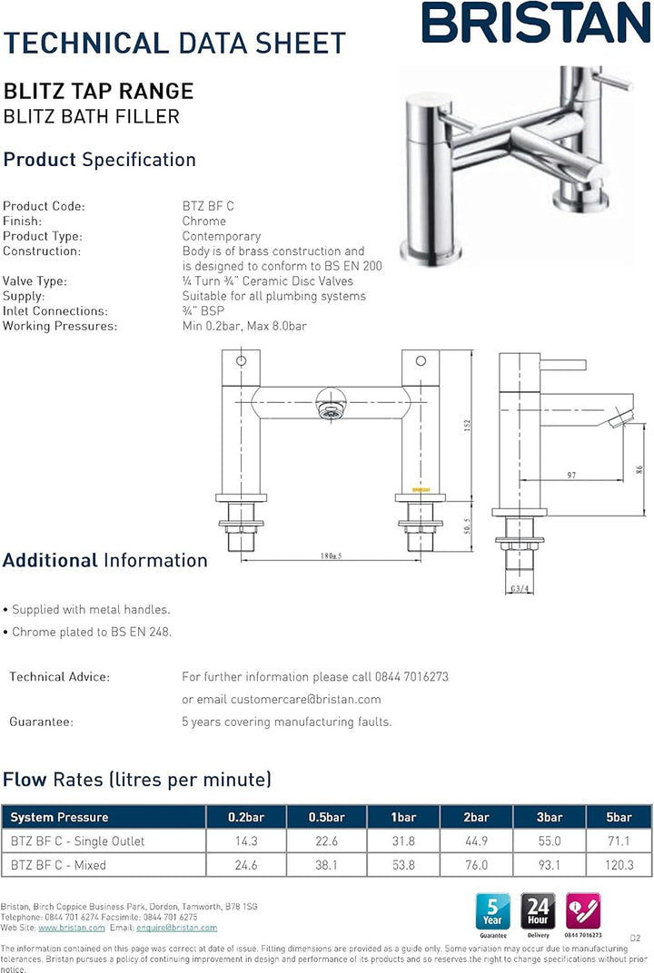 Bristan Blitz Btz BF C Blitz Wanneneinlauf, chrom Bath Filler, Bath Filler