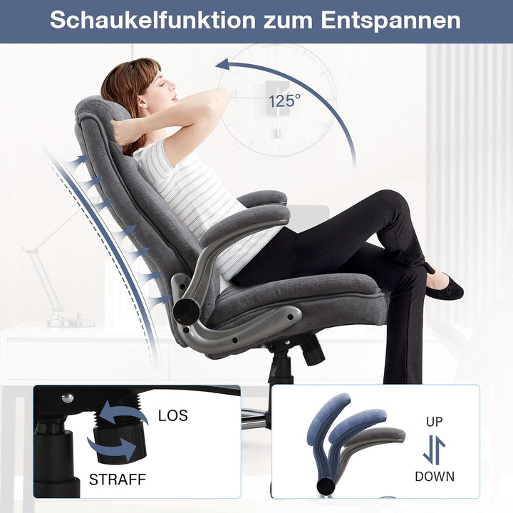 Bosmiller Ergonomischer Bürostuhl 180KG Verstellbare Schreibtischstuhl mit Hoher Rückenlehne und Bre