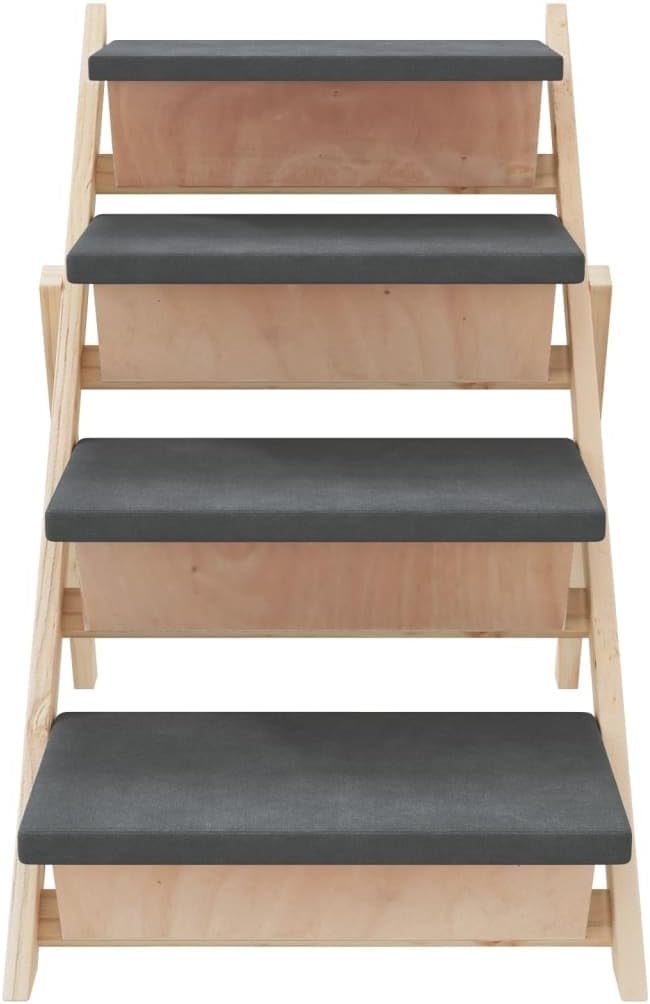 Hundetreppe Grau aus Massivholz Tanne 105 x 47 cm klappbar, rutschfest, tragbar, Einstiegshilfe für