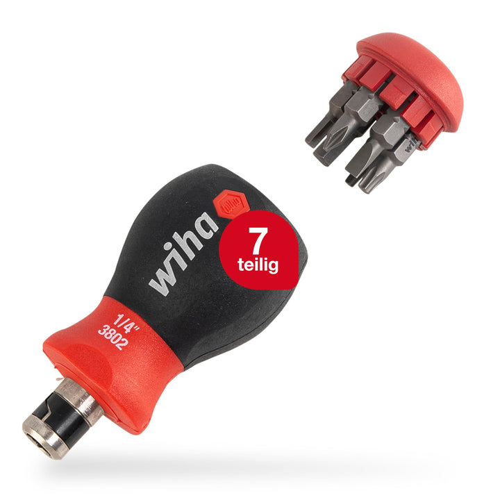 Wiha Schraubendreher mit Bit Magazin Stubby I mit 7 Doppelbits I 14 Werkzeuge in einem I Schlitz, Ph