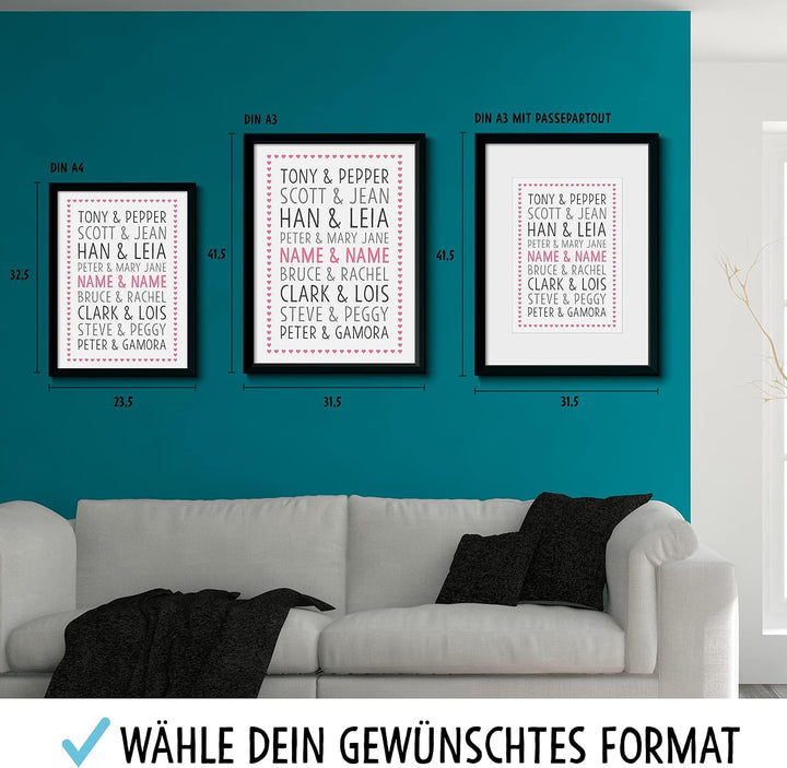 OWLBOOK DU ICH Superhelden Paare Bild im Holz-Rahmen A3 mit Passepartout Geschenke Geschenkideen für