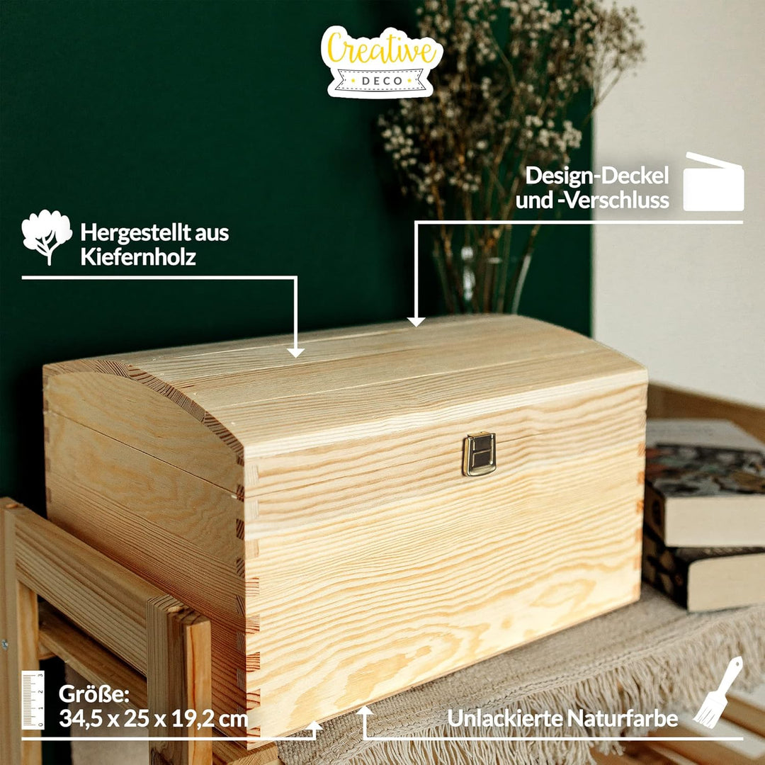 Creative Deco XXL Grosse Holztruhe Holzkiste mit Deckel und Schloss | 34,5 x 25 x 19,2 cm | Schatztr