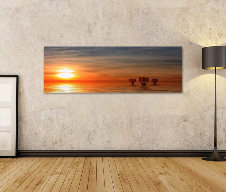 islandburner Bild auf Leinwand Wikingerschiffe 20A Bilder Wandbilder Poster Leinwand 120x40cm - Pano