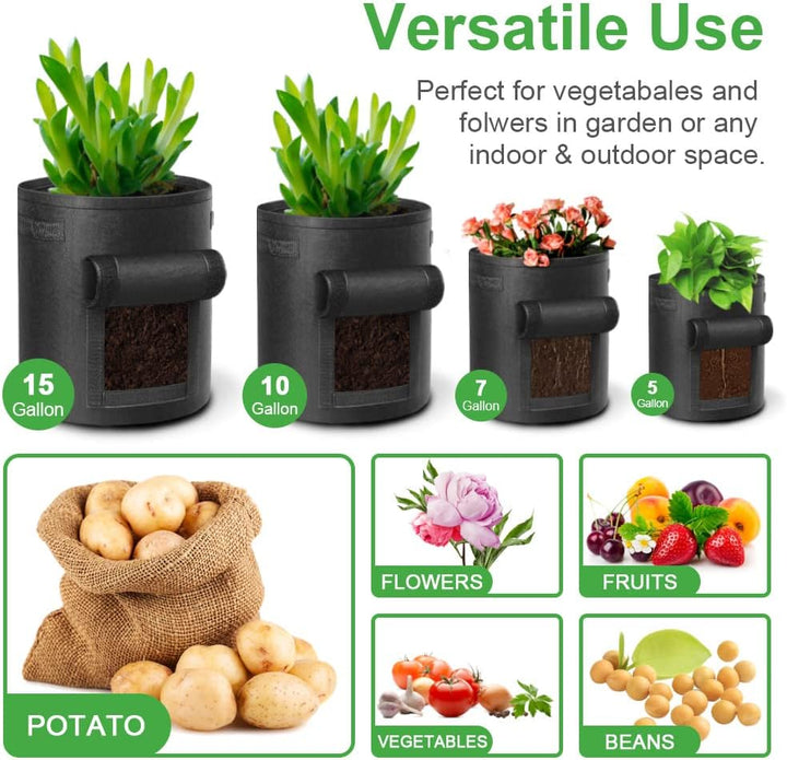LITLANDSTAR Potato Grow Bag, 5-Pack 15 Gallonen Vegetable Grow Plant Bags mit Sichtfenster und Griff