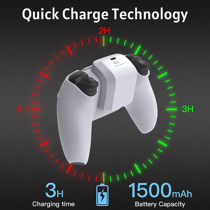 Wiederaufladbarer PS5 Controller Akku, Externer 1500 mAh Schnellladeakku mit LED Anzeige und USB C L