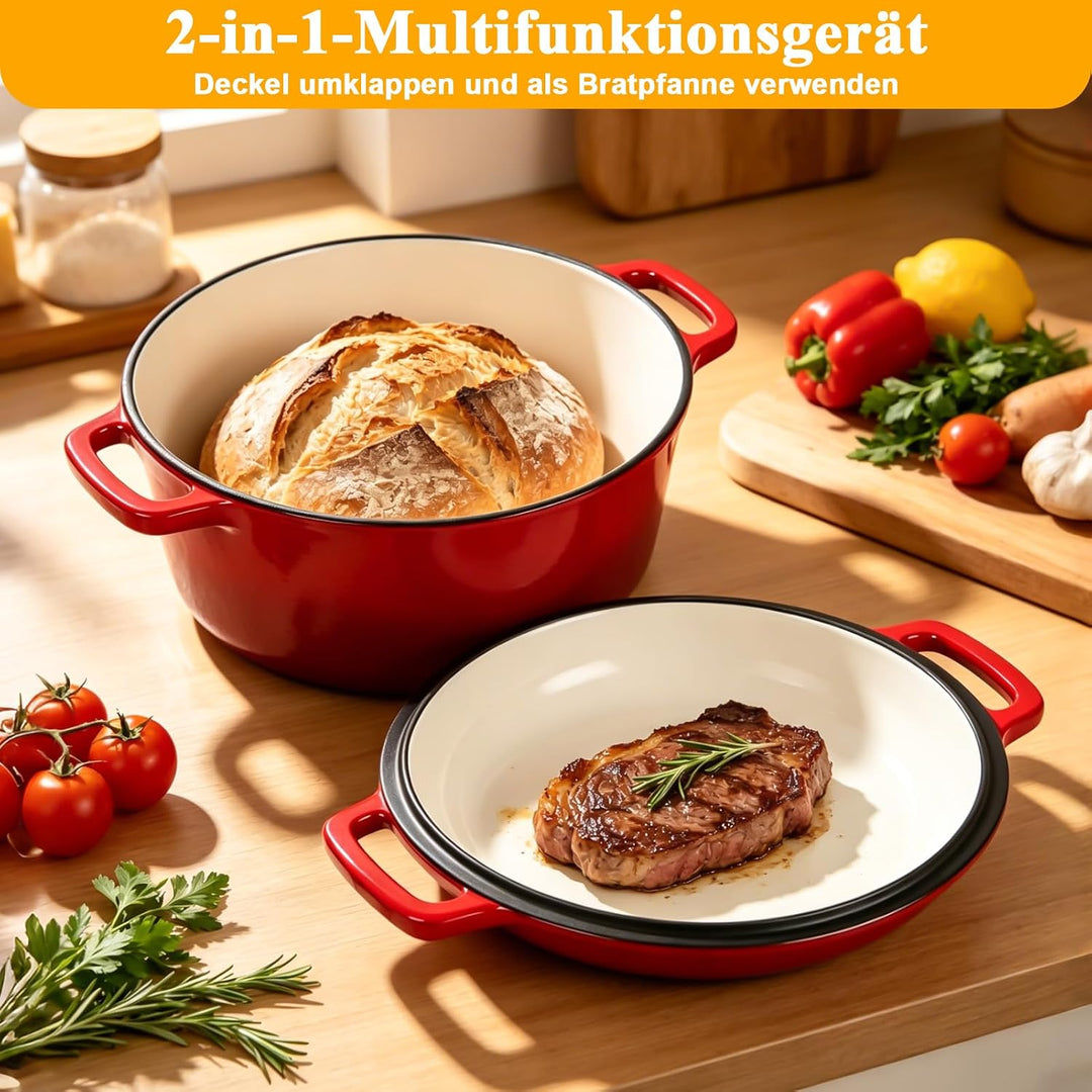 Gusseisen Topf Brot Backen Brotbackform 26cm 5.7L Schmortopf Emaille Gusseiserner mit Deckel | Gusse