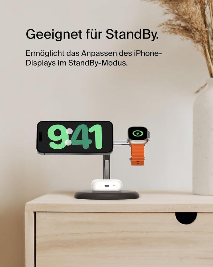 Belkin BoostCharge Pro Kabellose 3-in-1-Ladestation mit Qi2, 15W, MagSafe Kompatibel, Ladegerät Indu