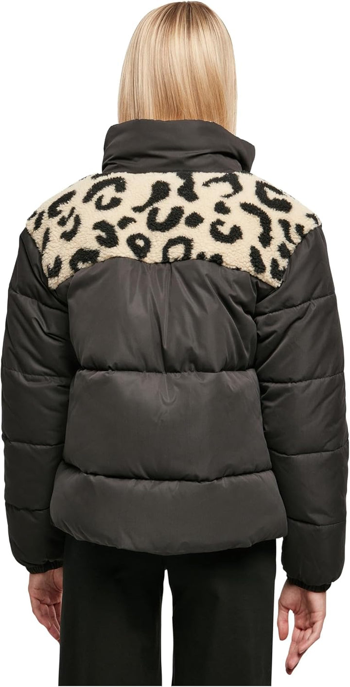 Urban Classics Damen Ladies AOP Sherpa Mixed Puffer Jacket Jacke 5XL Black/Sandleo, 5XL Black/Sandle