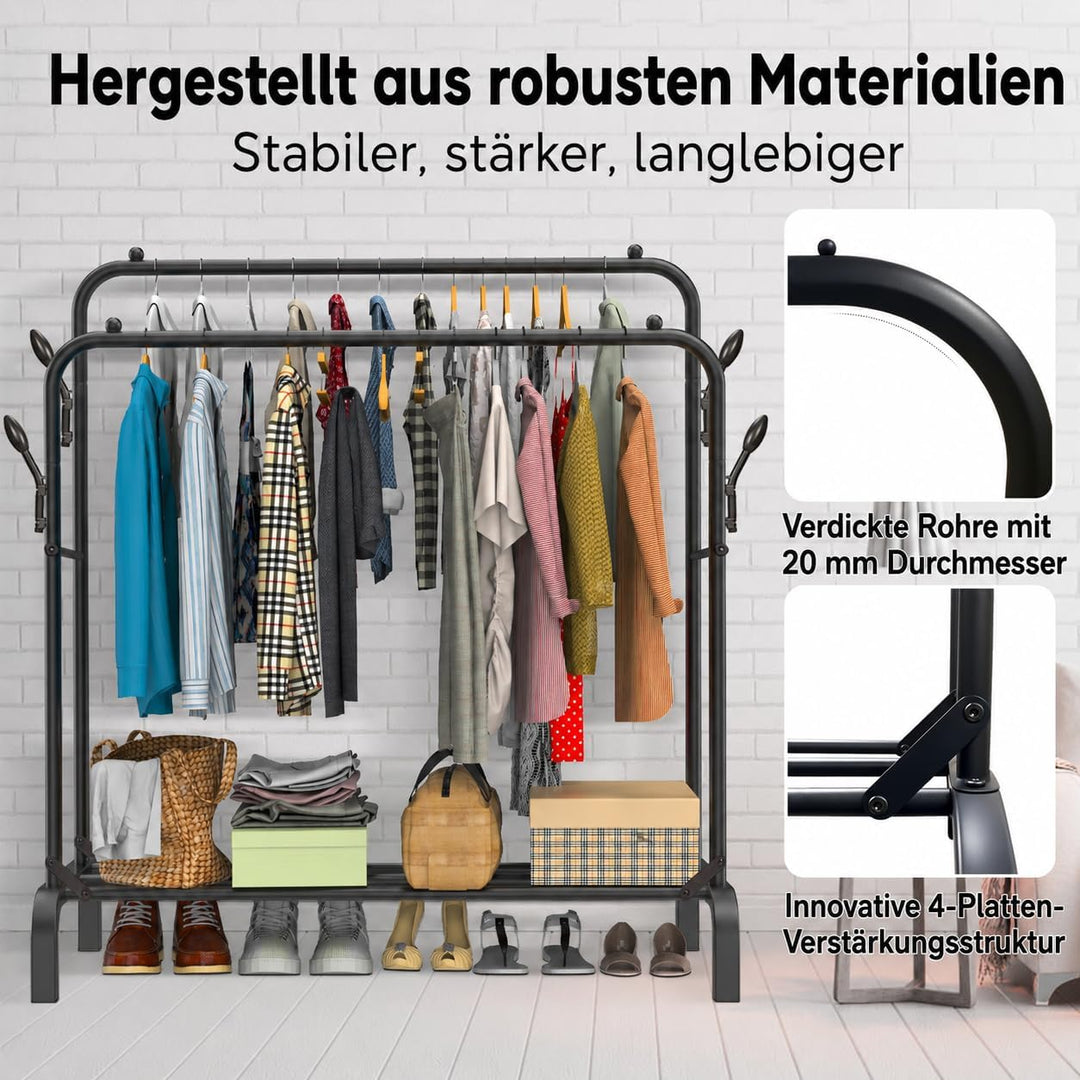 kleiderständer, Doppel-Kleiderstange, Stabiler Metall-Kleiderständer für Kleider, Pullover und Mänte