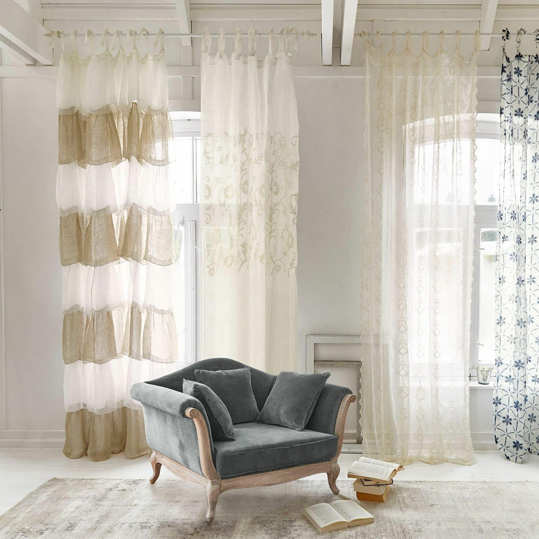 Loberon® Gardine Judie, Leinen, mit zarter Stickerei, romantischer Look, Befestigung durch dekorativ