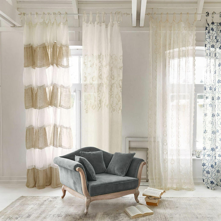 Loberon® Gardine Judie, Leinen, mit zarter Stickerei, romantischer Look, Befestigung durch dekorativ