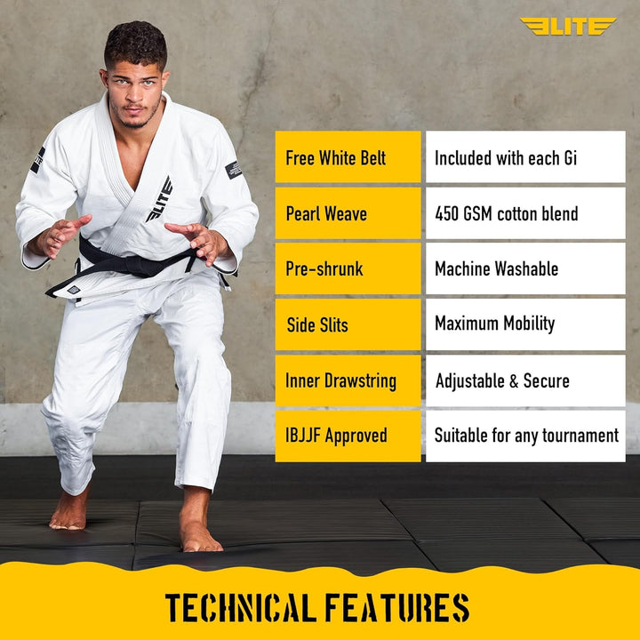 Elite Sports BJJ GI für Herren IBJJF Kimono BJJ Jiujitsu GIS W/sanforisierter Stoff & Gürtel (Siehe
