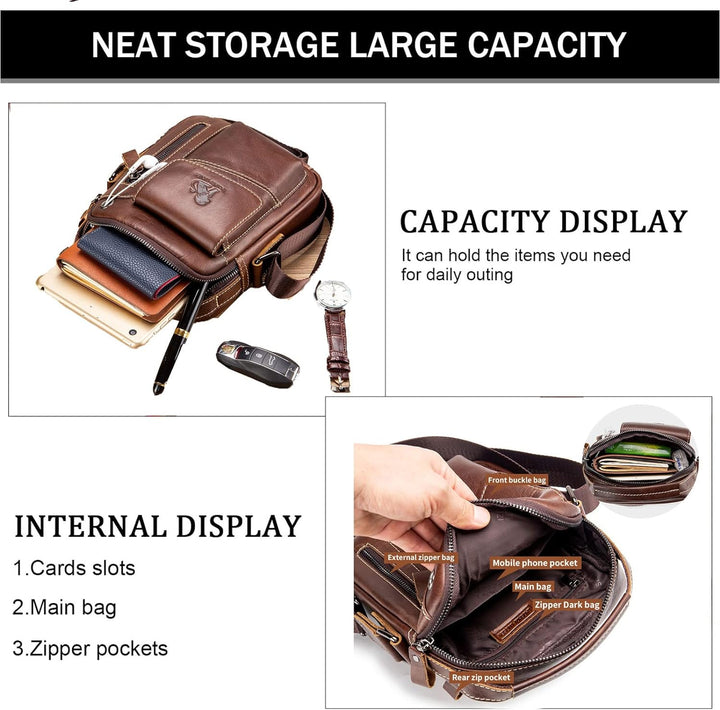 Einyniuer Herren Umhängetasche Mode Crossbody Tasche Leder Schultertasche Herrentasche Vintage für A