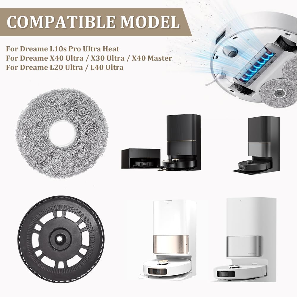 2 Mopptücher mit 2 Ersatzhalterung Wischplatten für Dreame L10S Pro Ultra Heat/L10S Ultra Gen 2/L20