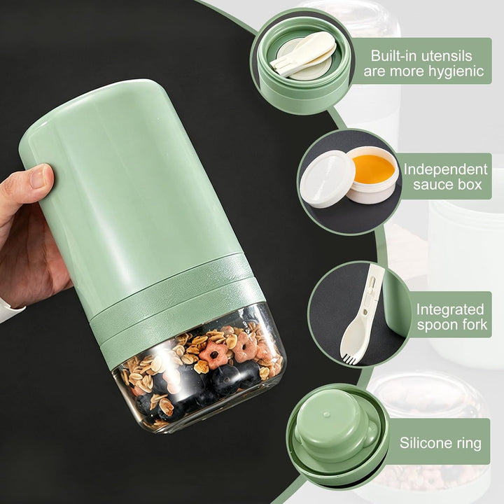 Bocguy 2 Stück Müslibecher To Go, 770ML Joghurt To Go Becher, PP-Material Porridge Becher Tragbar, 3